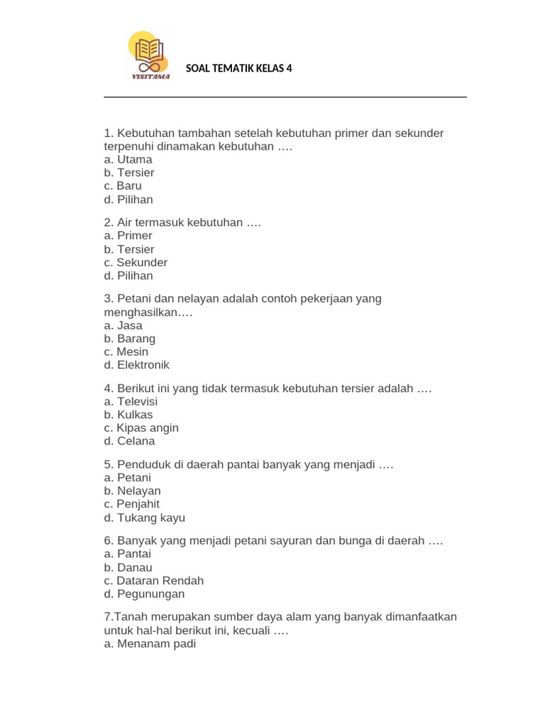 Akhirnya Tersedia! Download Soal Tematik Kelas 4 UKK 2026 Lengkap dan Gratis