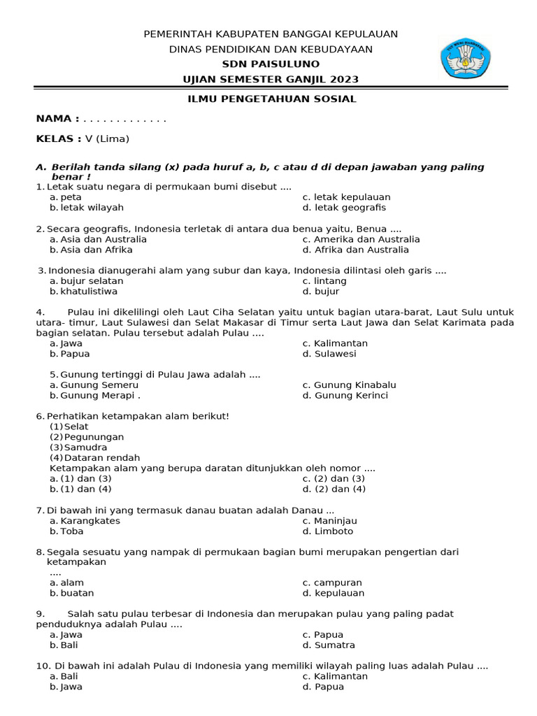 Soal IPS Kelas 5 Semester 1 PDF