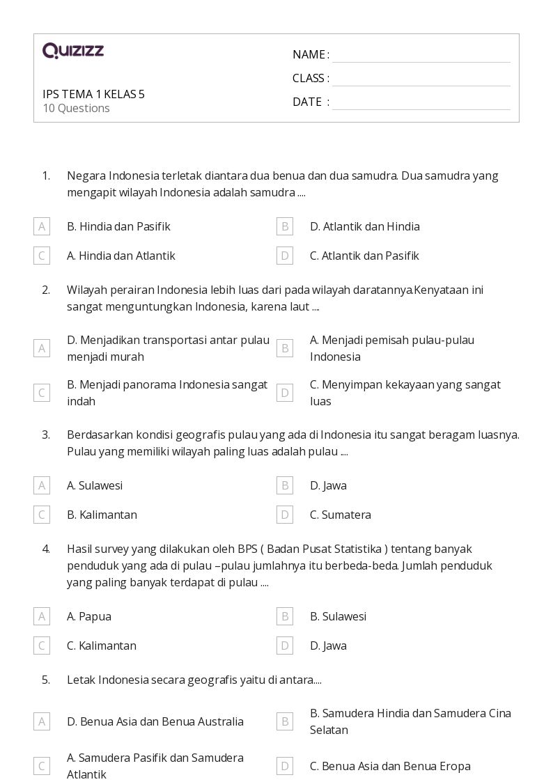 Download Soal Tematik Kelas 5 Tema 4 Sub Tema 1 Terbaru 2026 Lengkap Kunci Jawaban untuk Latihan Ulangan Harian