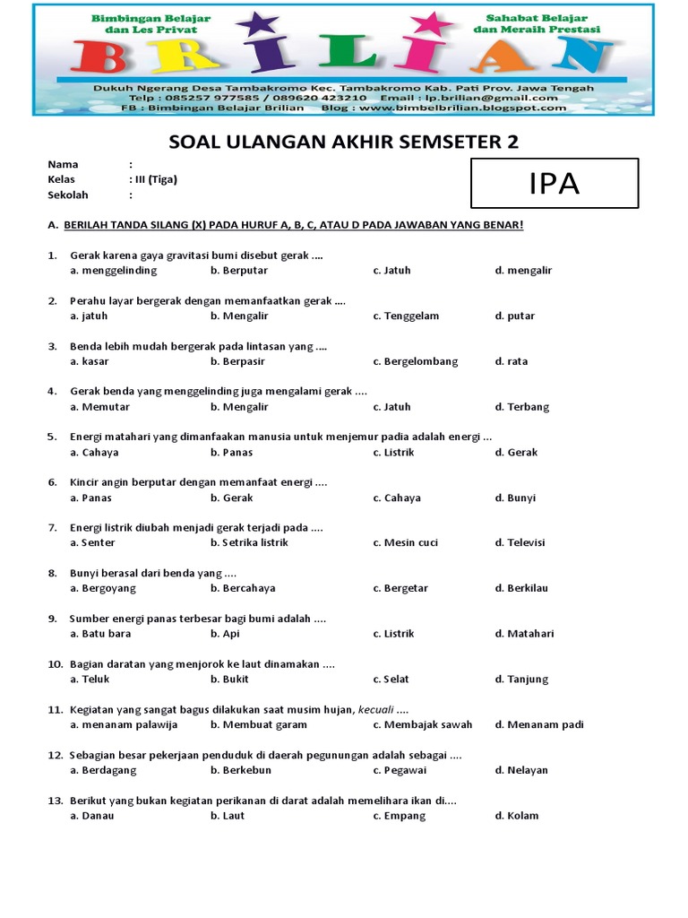 Soal Ulangan Kelas 3 Semester 2 IPA PDF Ilmu Sosial Dewasa Muda