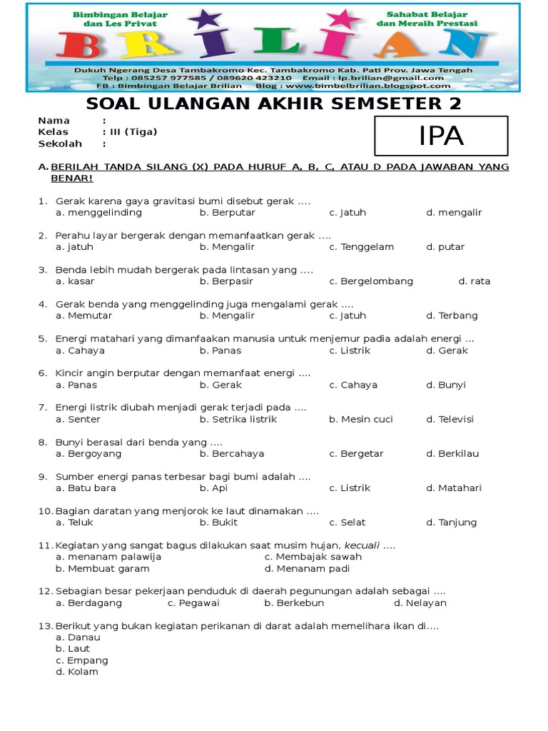 Download Soal UAS IPA Kelas 3 SD Semester 2 Terbaru 2026 Lengkap Kunci Jawaban, Ternyata Ini Rahasia Nilai 100