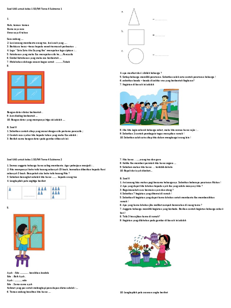 Soal UAS Untuk Kelas 1 SD Tema 4 PDF