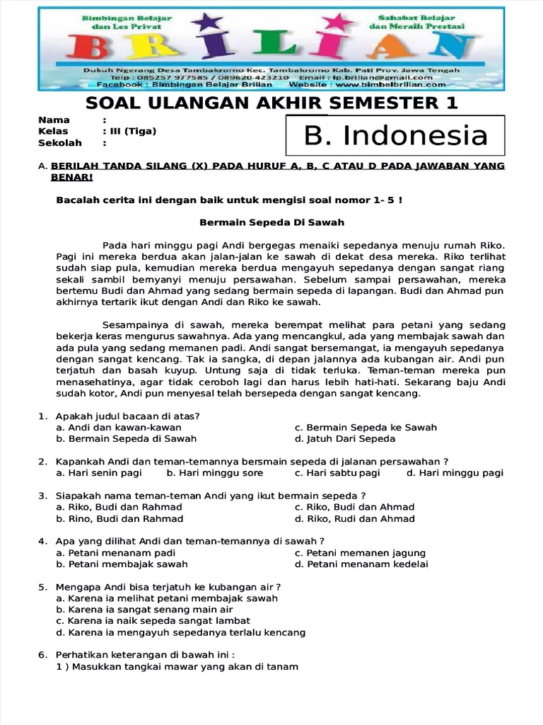 Download Soal UAS Kelas 3 SD Bahasa Indonesia Terbaru 2026 Lengkap Kunci Jawaban Biar Nilai 100