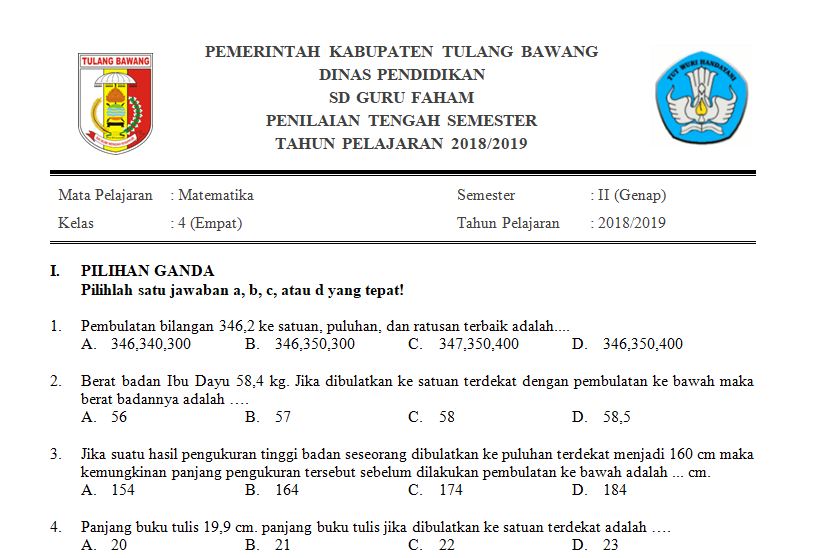 Download soal tematik PTS kelas 4 kurikulum 2013 revisi, 40 soal IPAS 2026 lengkap
