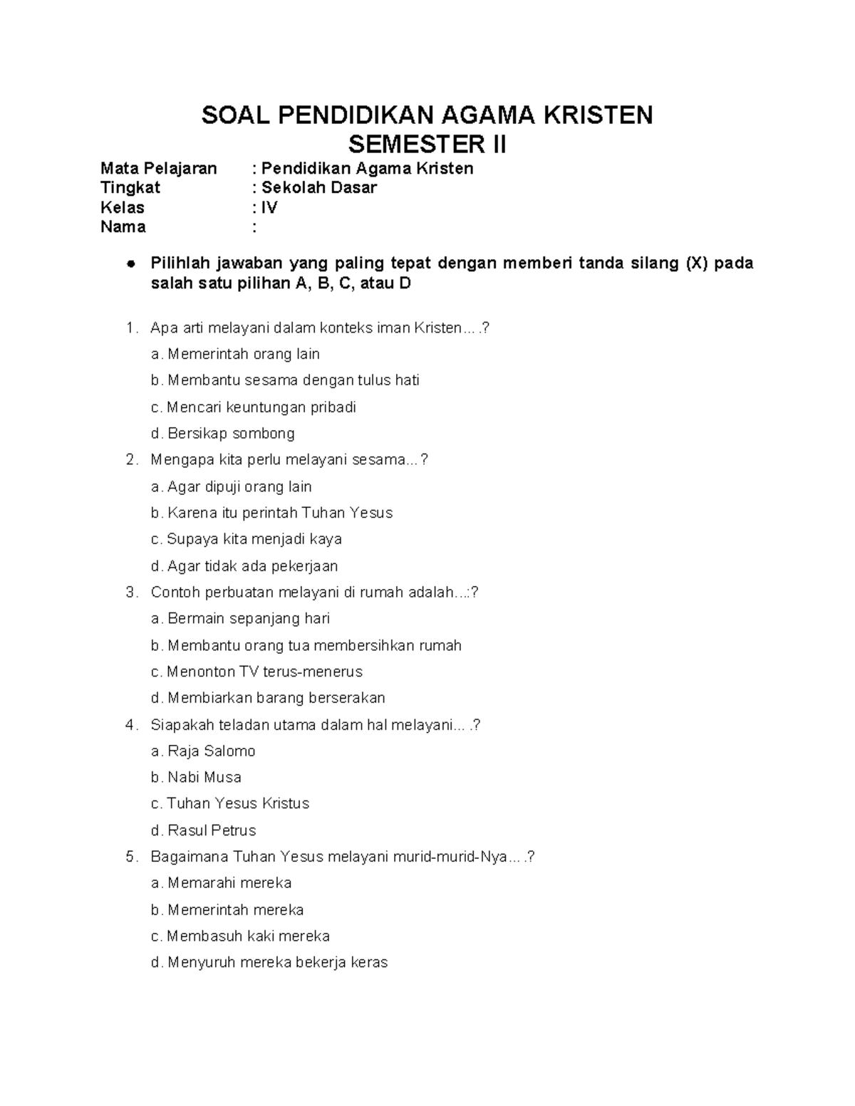 Terbukti Rahasia soal agama kristen kelas 4 agama kristen mid semester 2 Nilai Tinggi