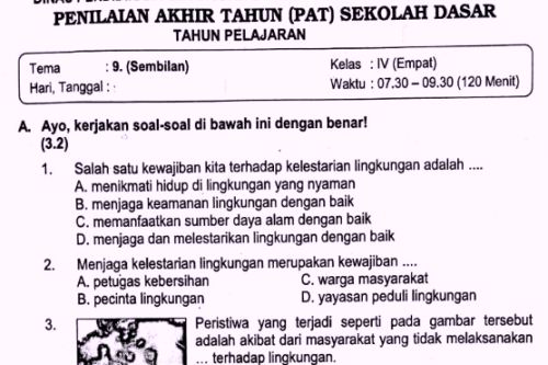 Soal Ulangan Kelas 4 Tema 9 Kurikulum 2013