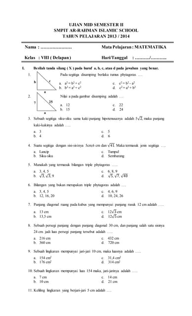 7 Rahasia cntoh soal uts matematika kelas 8 semester 2 kurikulum 2013 Tahu Sekarang
