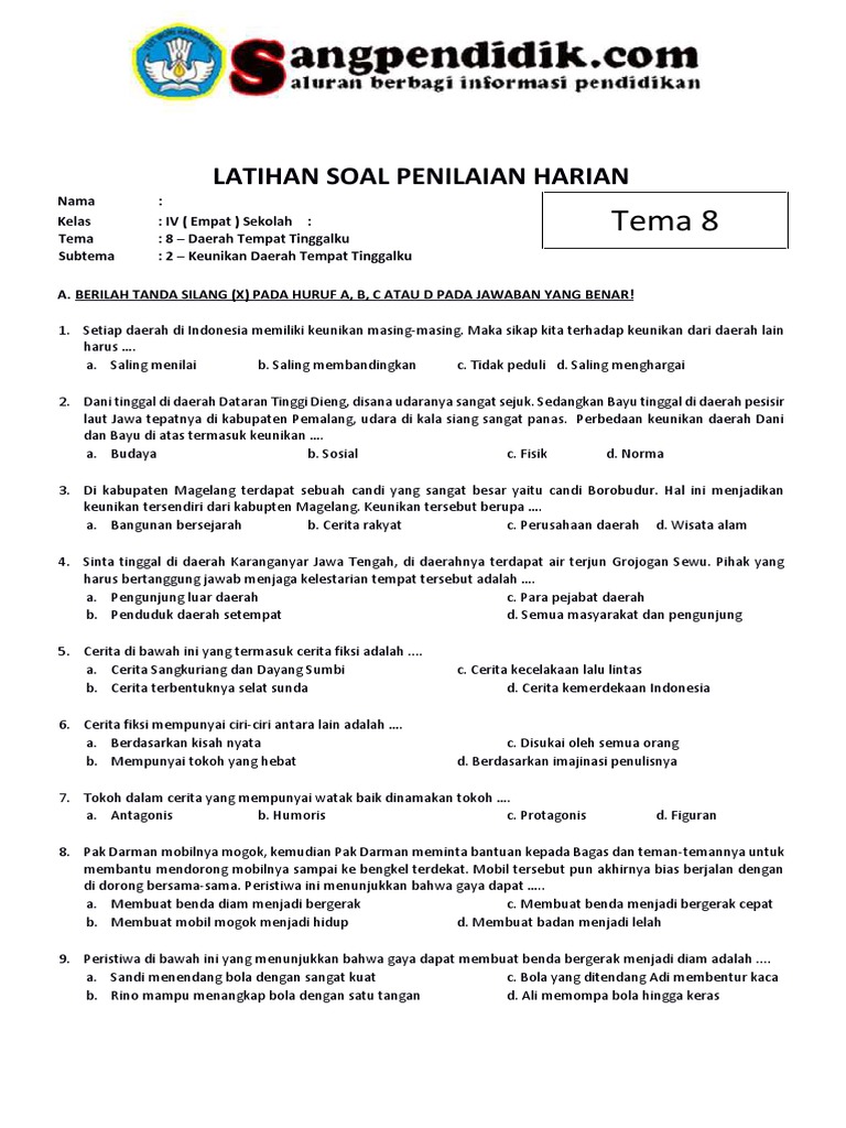 Terbukti Download soal tematik kelas 4 tema 8 subtema 2 lengkap, siap tes akhir tahun 2026