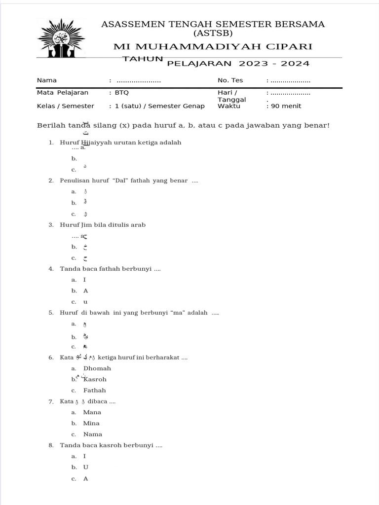 Rahasia Lulus Ujian dengan Latihan Soal BTQ Kelas 1 Semester 2 yang Wajib Diketahui
