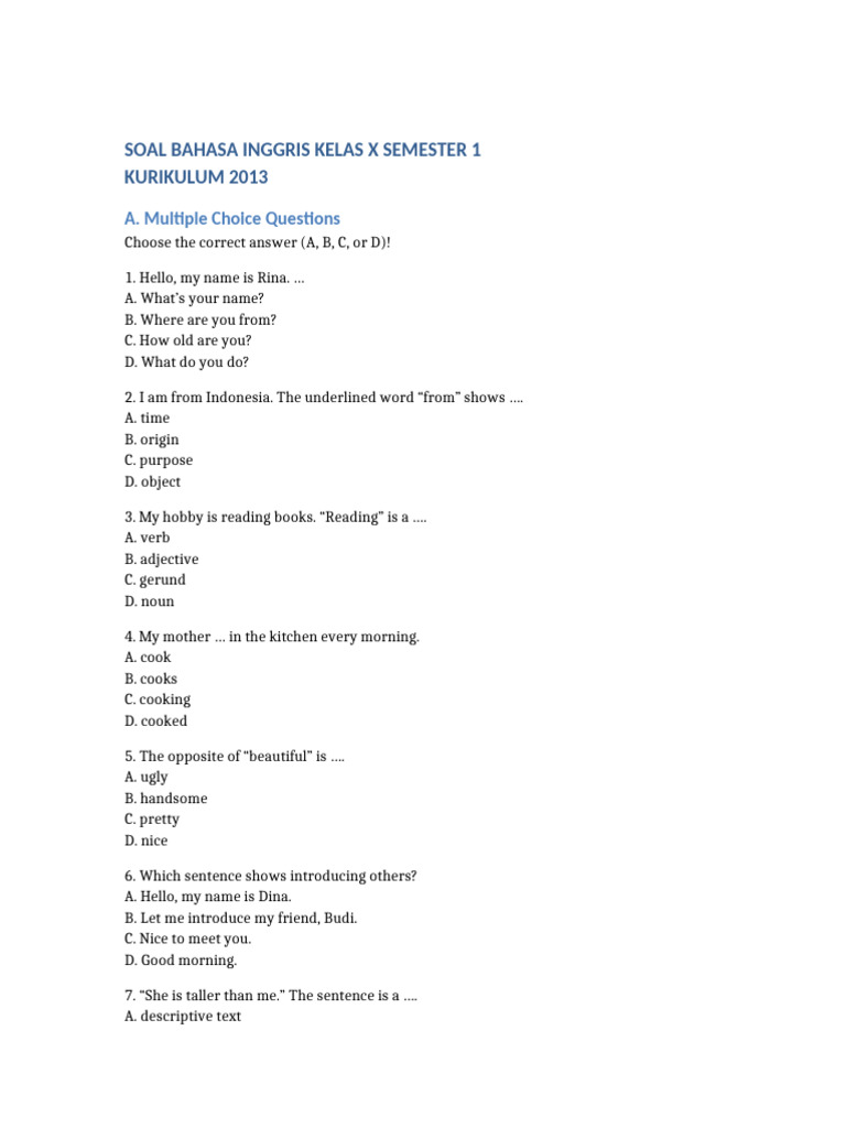 Rahasia Lulus Ujian dengan Latihan Soal Bhs Inggris Kelas 10 Semester 1 Terbaru