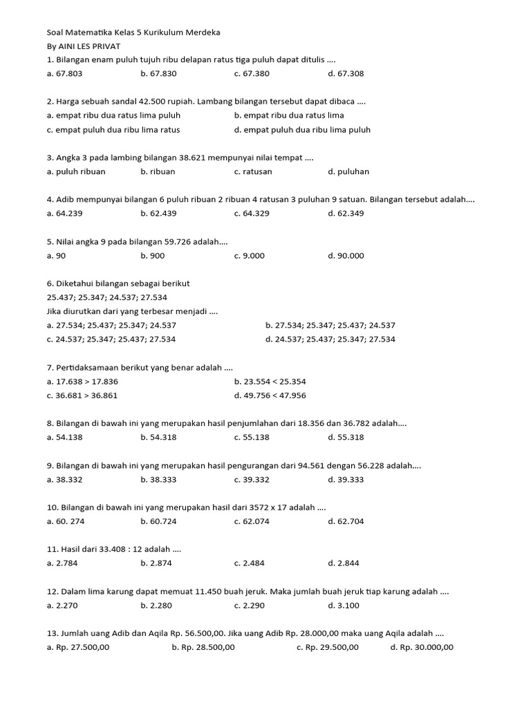 Rahasia Nilai Sempurna Lewat Latihan Soal Bilangan Bulat Matematika Kelas 5 Semester 1