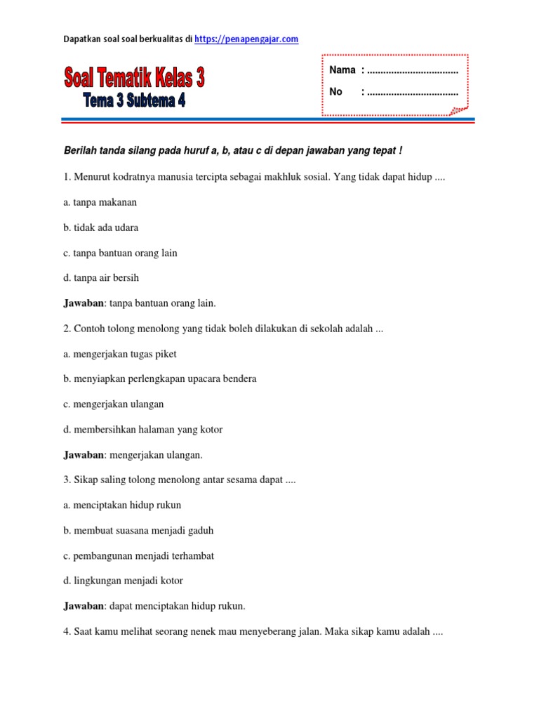 Rahasia Skor Tinggi Kerjakan Soal Tematik Kelas 3 Tema 3 Sub Tema 3 yang Jarang Diketahui
