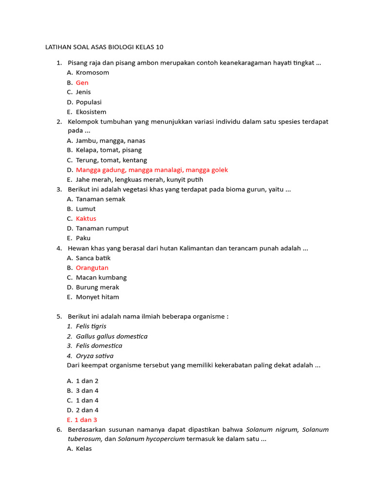 Wajib Tahu Latihan Soal Biologi Kelas 10 Semester 1 Berbentuk Word Ini Agar Lulus